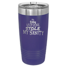 Laser etched purple 20 oz vacuum insulated tumbler with 'The Tiny Humans Stole My Sanity' design