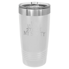 Laser etched white 20 oz vacuum insulated tumbler with 'The Tiny Humans Stole My Sanity' design