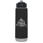Laser etched black 20 oz vacuum insulated water bottle with 'The Tiny Humans Stole My Sanity' design