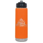 Laser etched orange 20 oz vacuum insulated water bottle with 'The Tiny Humans Stole My Sanity' design