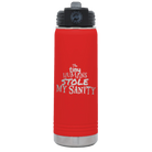 Laser etched red 20 oz vacuum insulated water bottle with 'The Tiny Humans Stole My Sanity' design