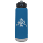 Laser etched royal blue 20 oz vacuum insulated water bottle with 'The Tiny Humans Stole My Sanity' design