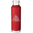Laser etched red 24 oz vacuum insulated water bottle with 'The Tiny Humans Stole My Sanity' design