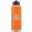Laser etched orange 32 oz vacuum insulated water bottle with 'The Tiny Humans Stole My Sanity' design