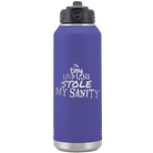 Laser etched purple 32 oz vacuum insulated water bottle with 'The Tiny Humans Stole My Sanity' design