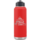 Laser etched red 32 oz vacuum insulated water bottle with 'The Tiny Humans Stole My Sanity' design