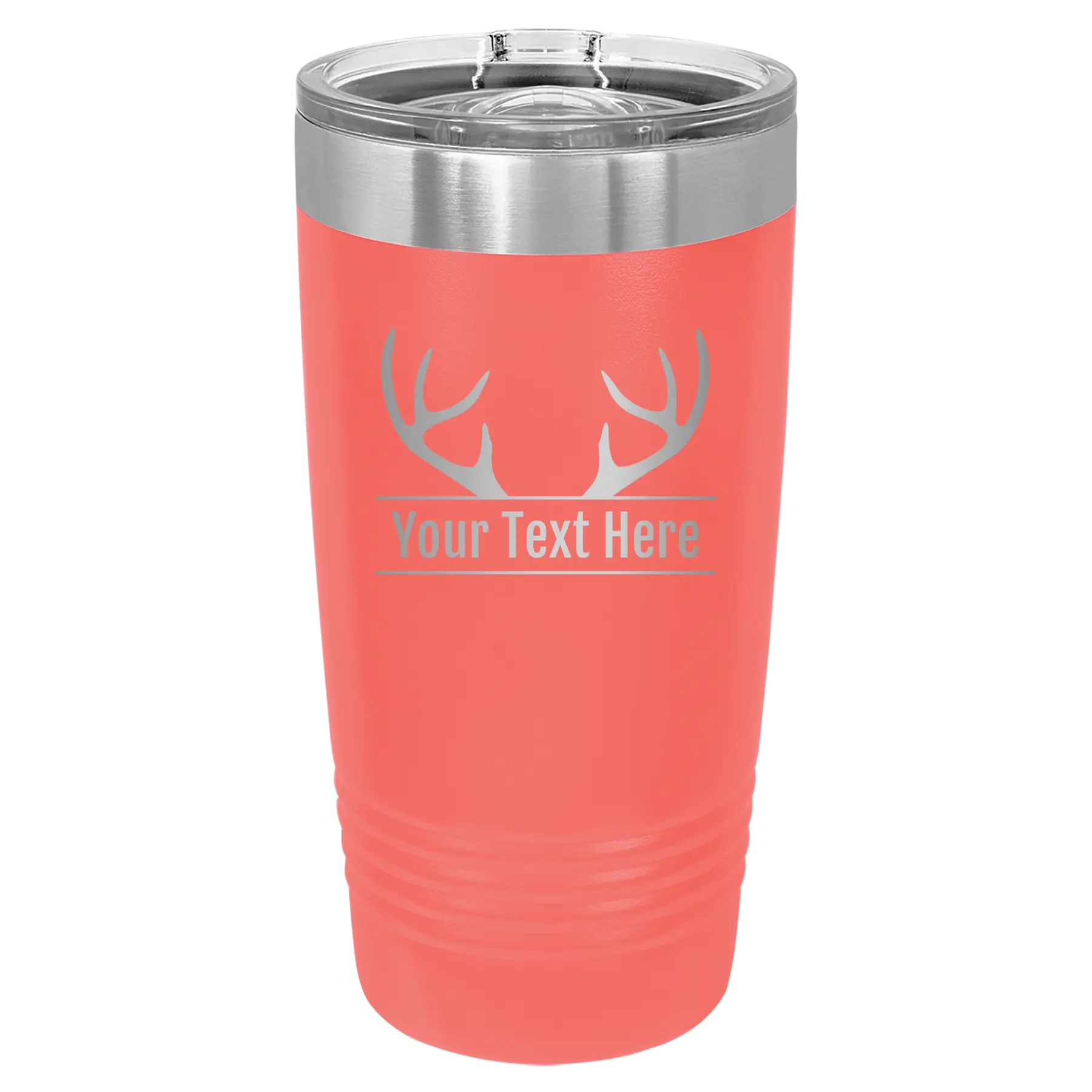 Personalized coral 20 oz vacuum insulated tumbler with 'Antler2' design