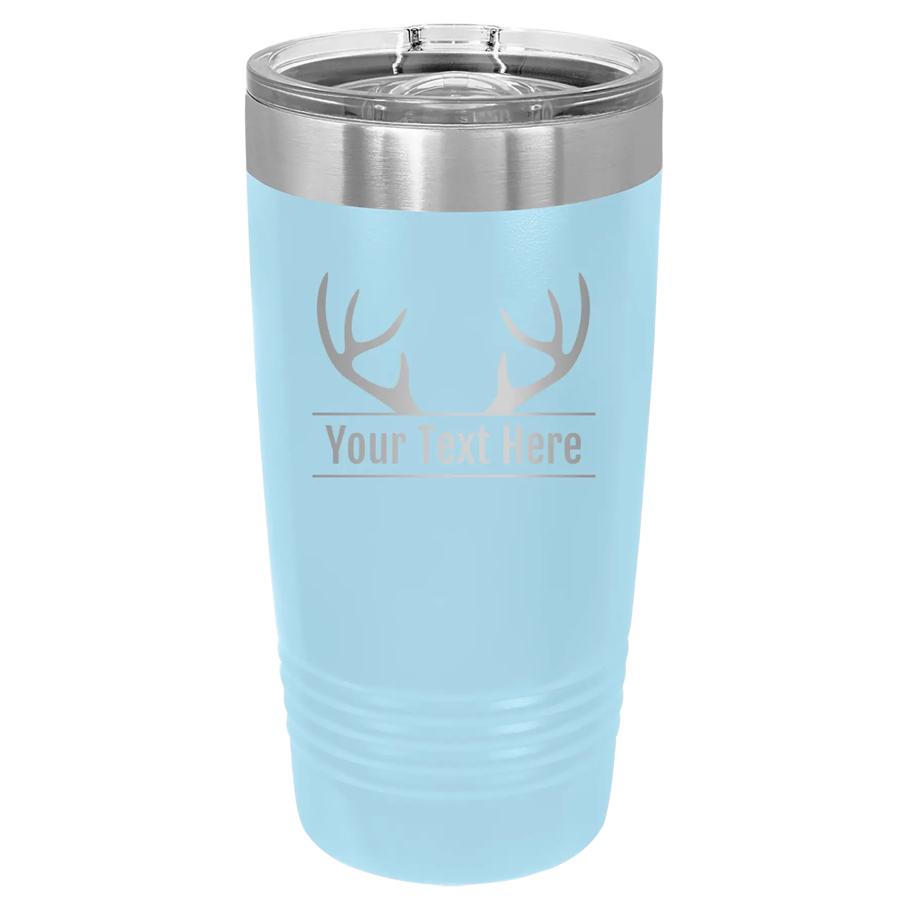 Personalized light blue 20 oz vacuum insulated tumbler with 'Antler2' design