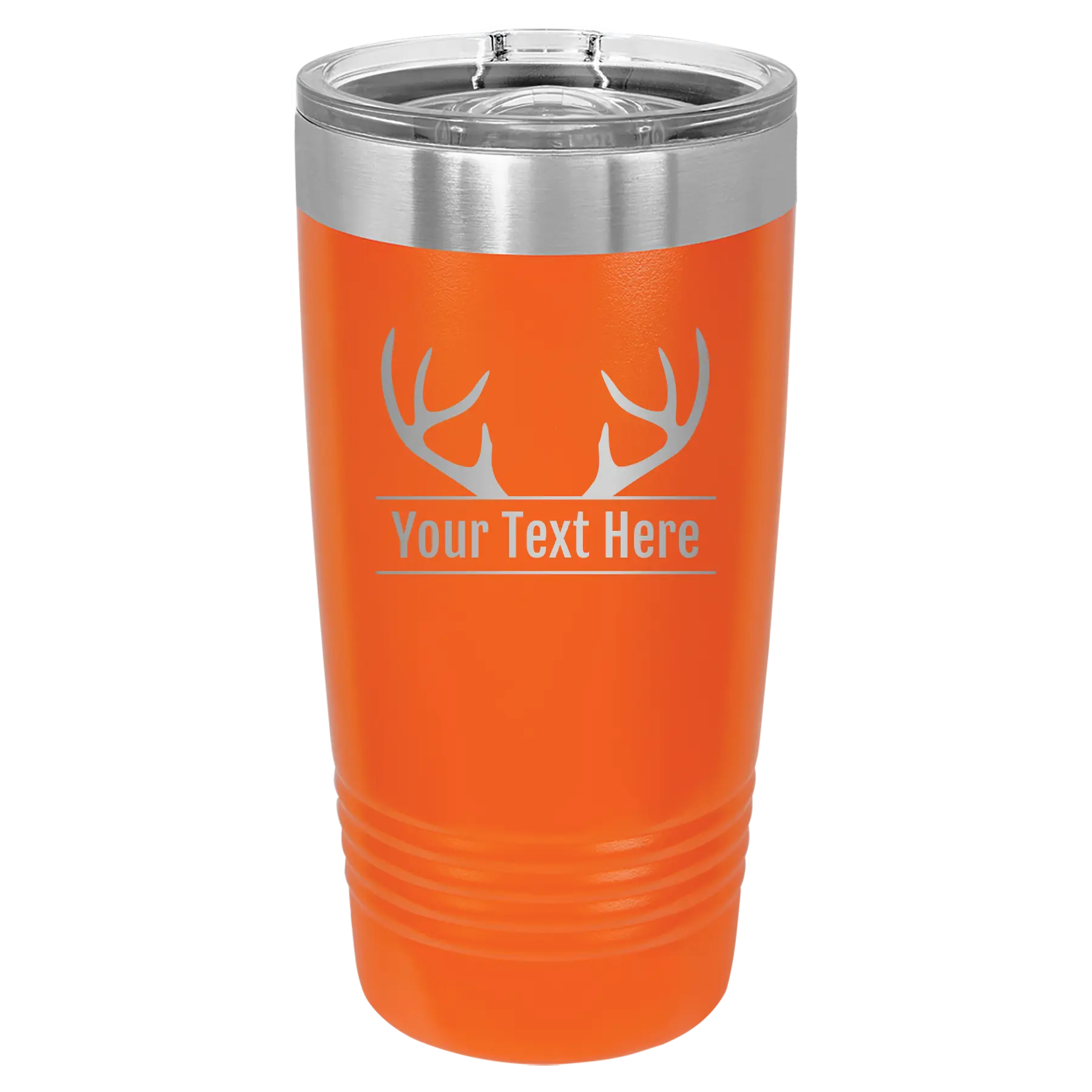 Personalized orange 20 oz vacuum insulated tumbler with 'Antler2' design