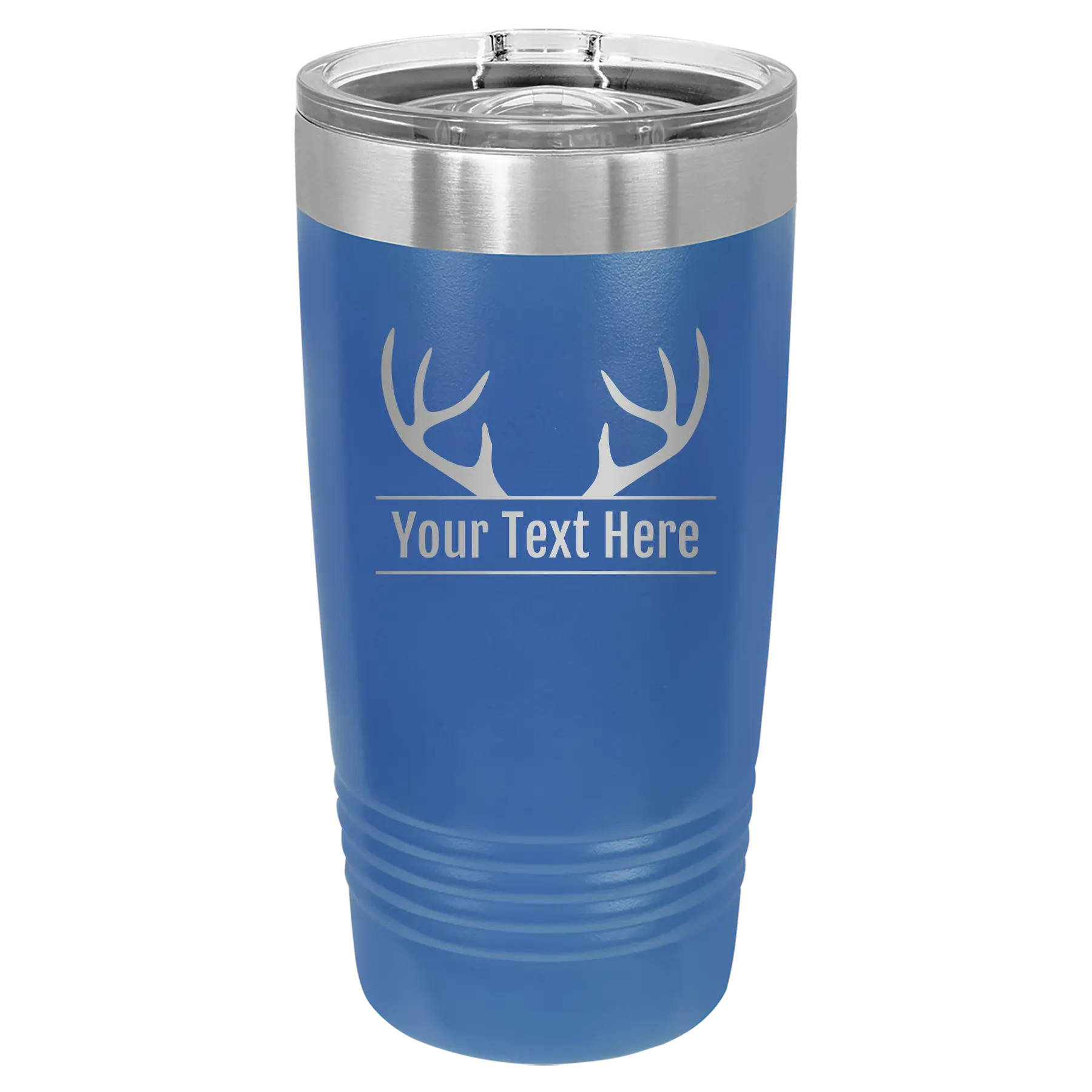 Personalized royal blue 20 oz vacuum insulated tumbler with 'Antler2' design