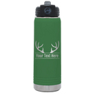 Personalized green 20 oz vacuum insulated water bottle with 'Antler2' design