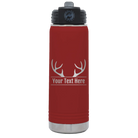 Personalized maroon 20 oz vacuum insulated water bottle with 'Antler2' design