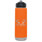 Personalized orange 20 oz vacuum insulated water bottle with 'Antler2' design