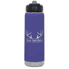 Personalized purple 20 oz vacuum insulated water bottle with 'Antler2' design