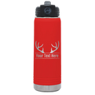 Personalized red 20 oz vacuum insulated water bottle with 'Antler2' design