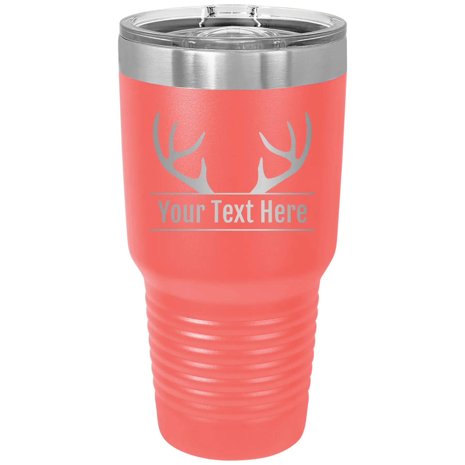 Personalized coral 30 oz vacuum insulated tumbler with 'Antler2' design