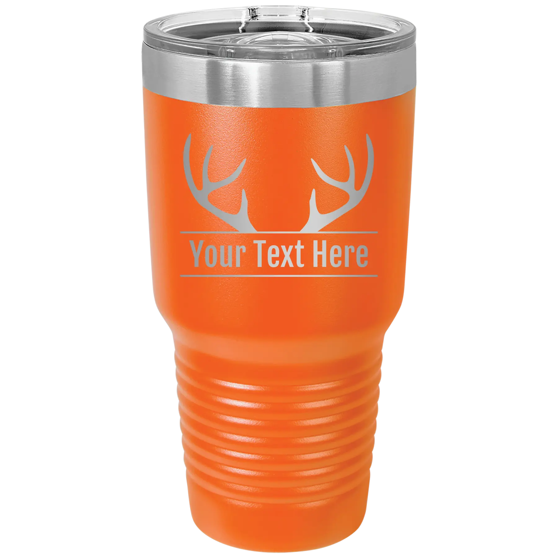 Personalized orange 30 oz vacuum insulated tumbler with 'Antler2' design