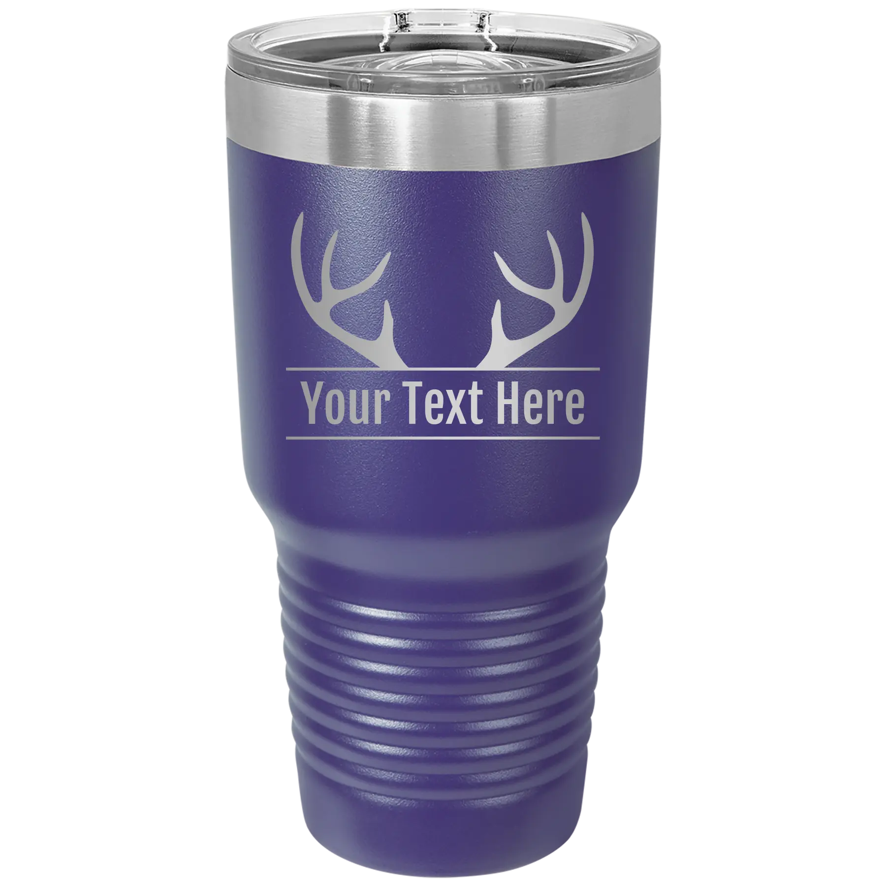 Personalized purple 30 oz vacuum insulated tumbler with 'Antler2' design