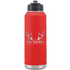 Personalized red 32 oz vacuum insulated water bottle with 'Antler2' design