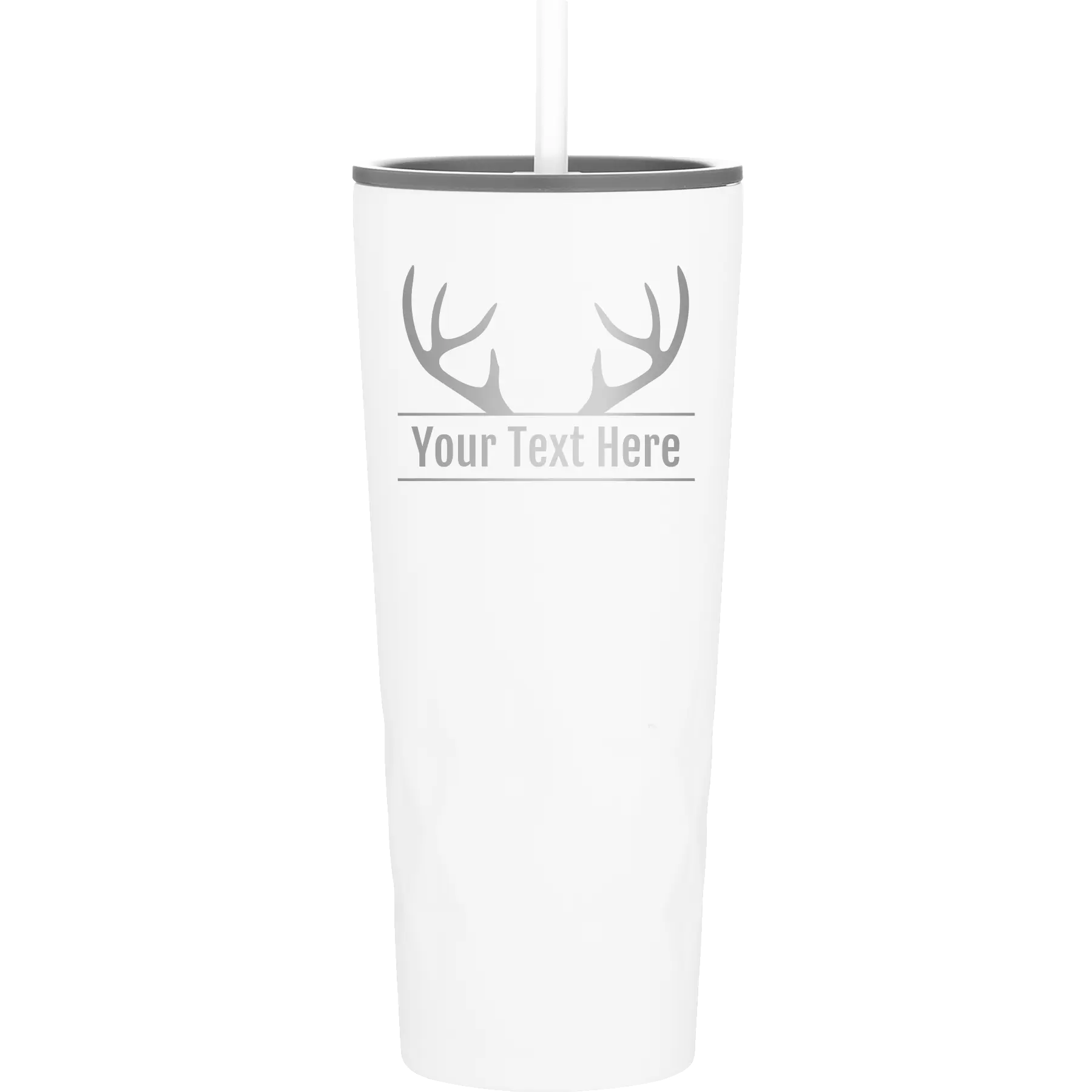 Personalized white 20 oz vacuum insulated tumbler with 'Antler2' design