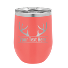 Personalized coral 12 oz vacuum insulated wine cup with 'Antler2' design