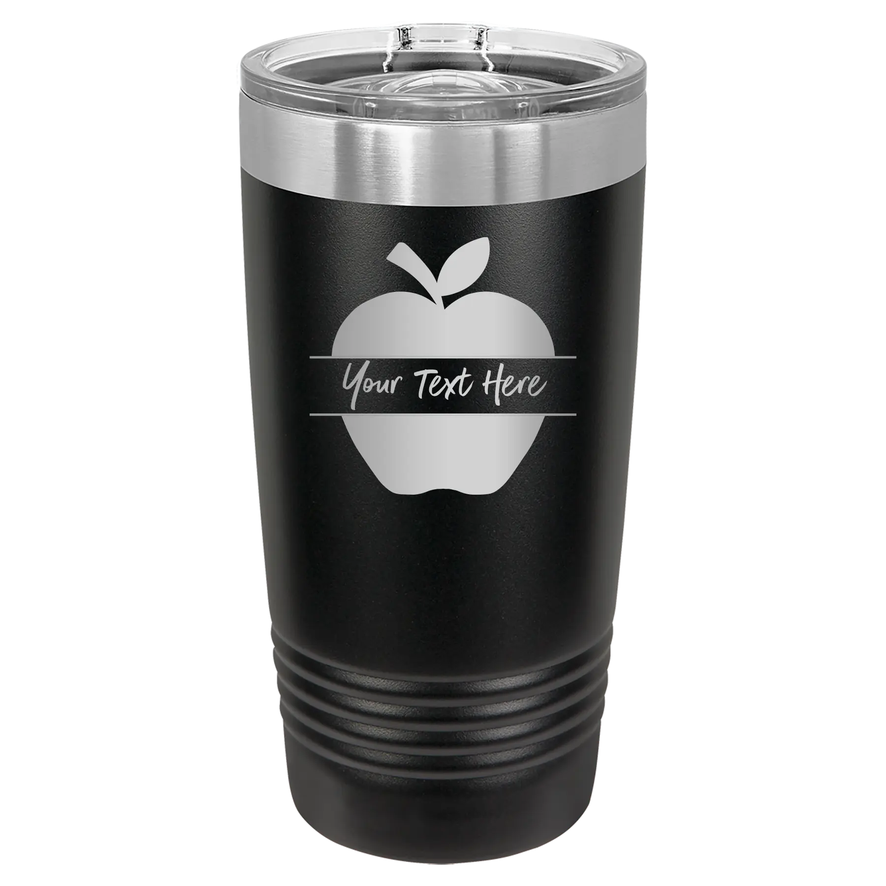 Personalized black 20 oz vacuum insulated tumbler with 'Apple' design