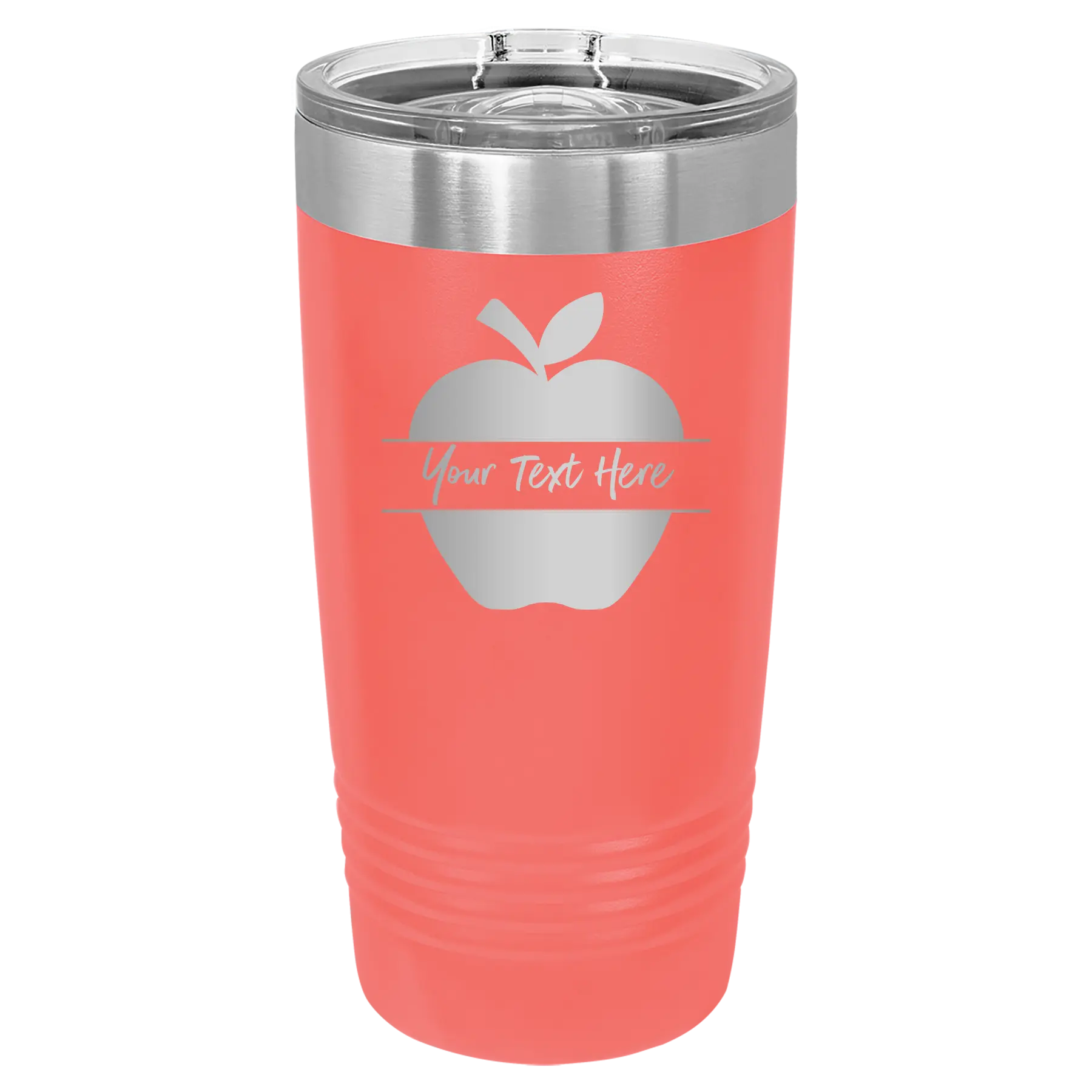 Personalized coral 20 oz vacuum insulated tumbler with 'Apple' design