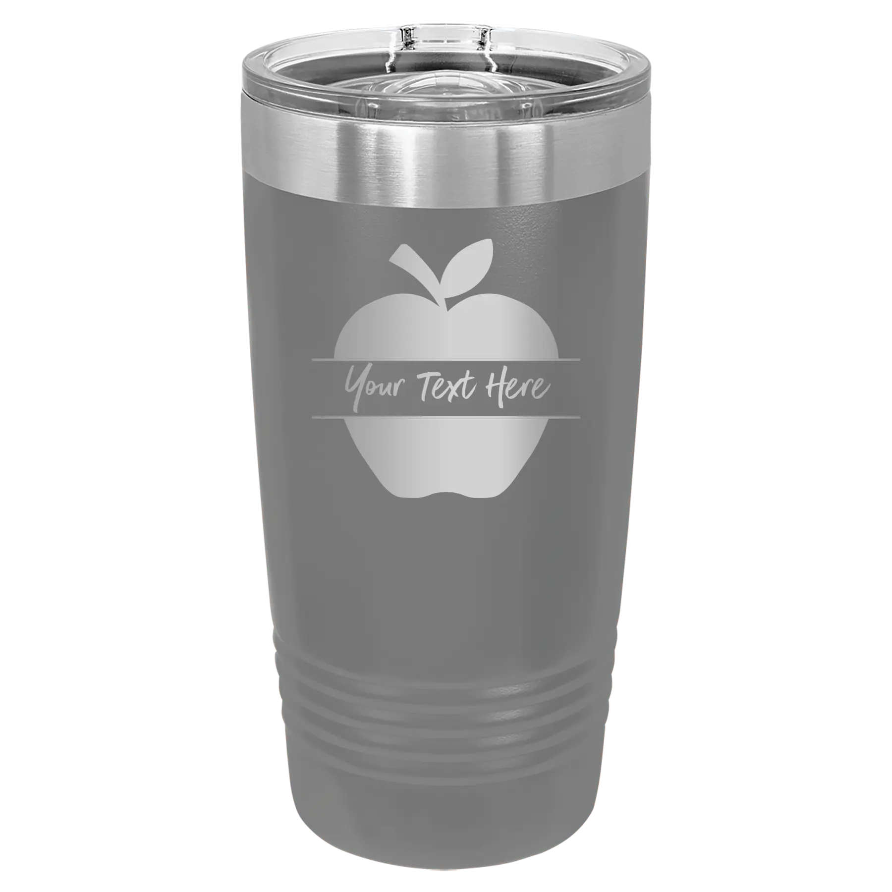 Personalized dark gray 20 oz vacuum insulated tumbler with 'Apple' design