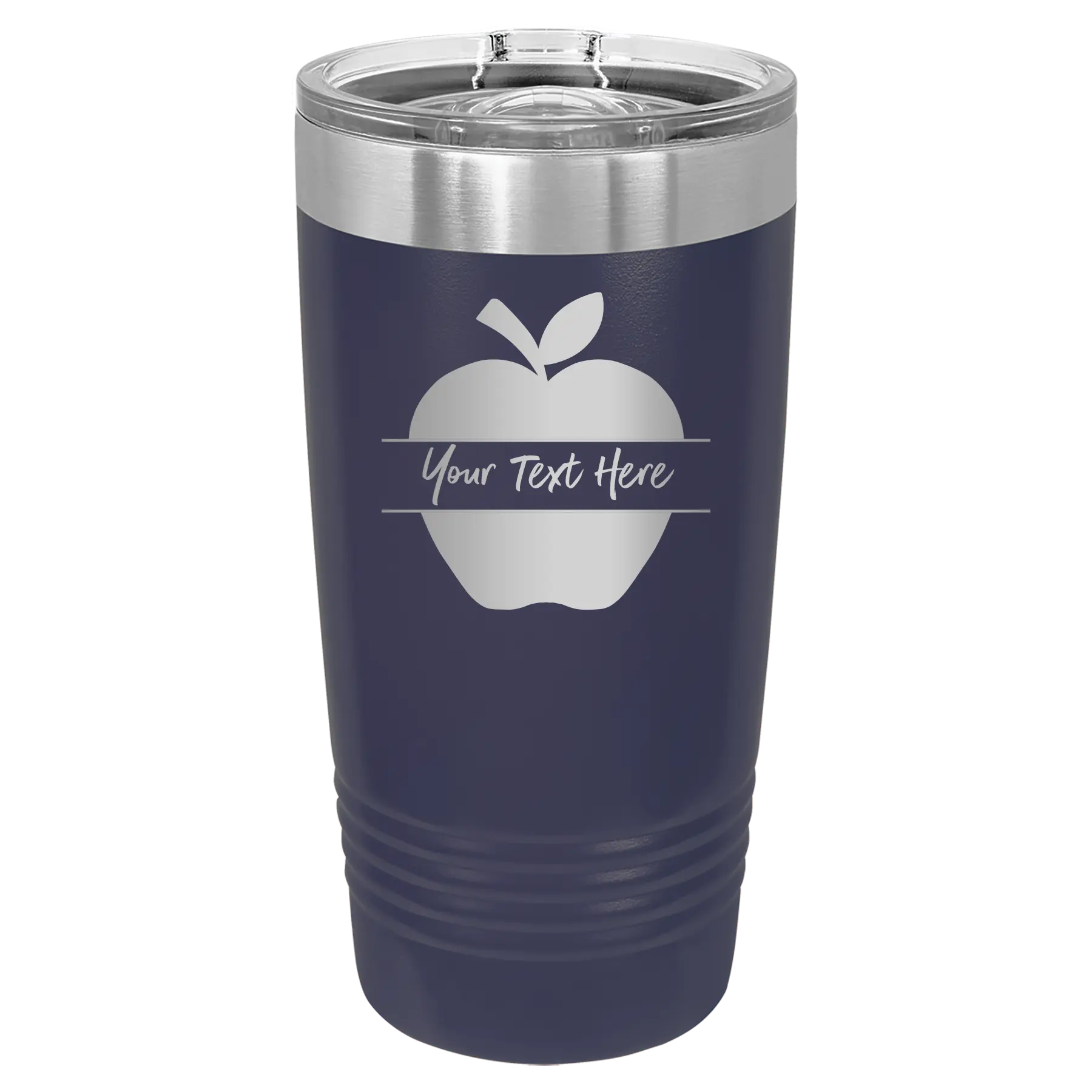 Personalized navy 20 oz vacuum insulated tumbler with 'Apple' design