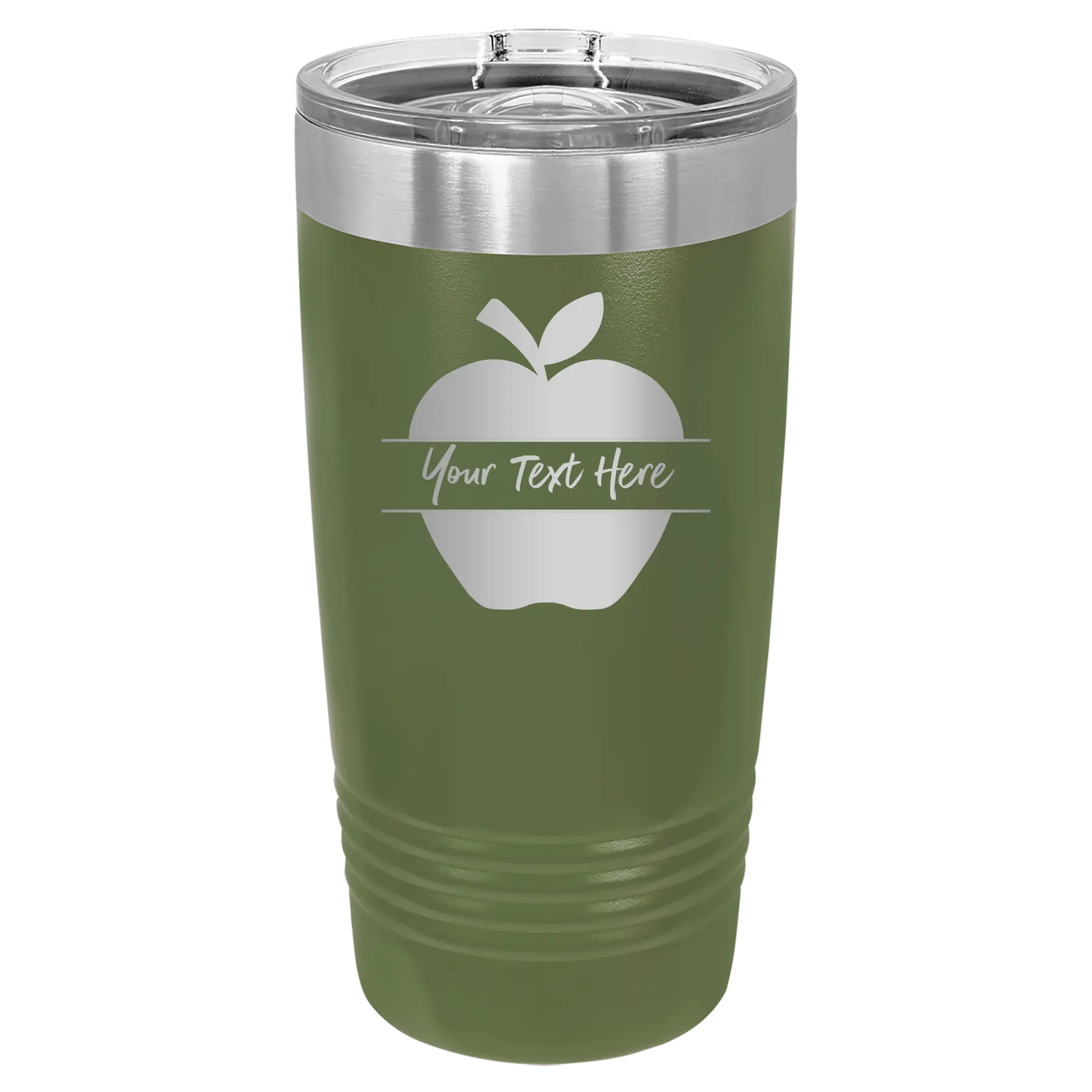 Personalized olive green 20 oz vacuum insulated tumbler with 'Apple' design