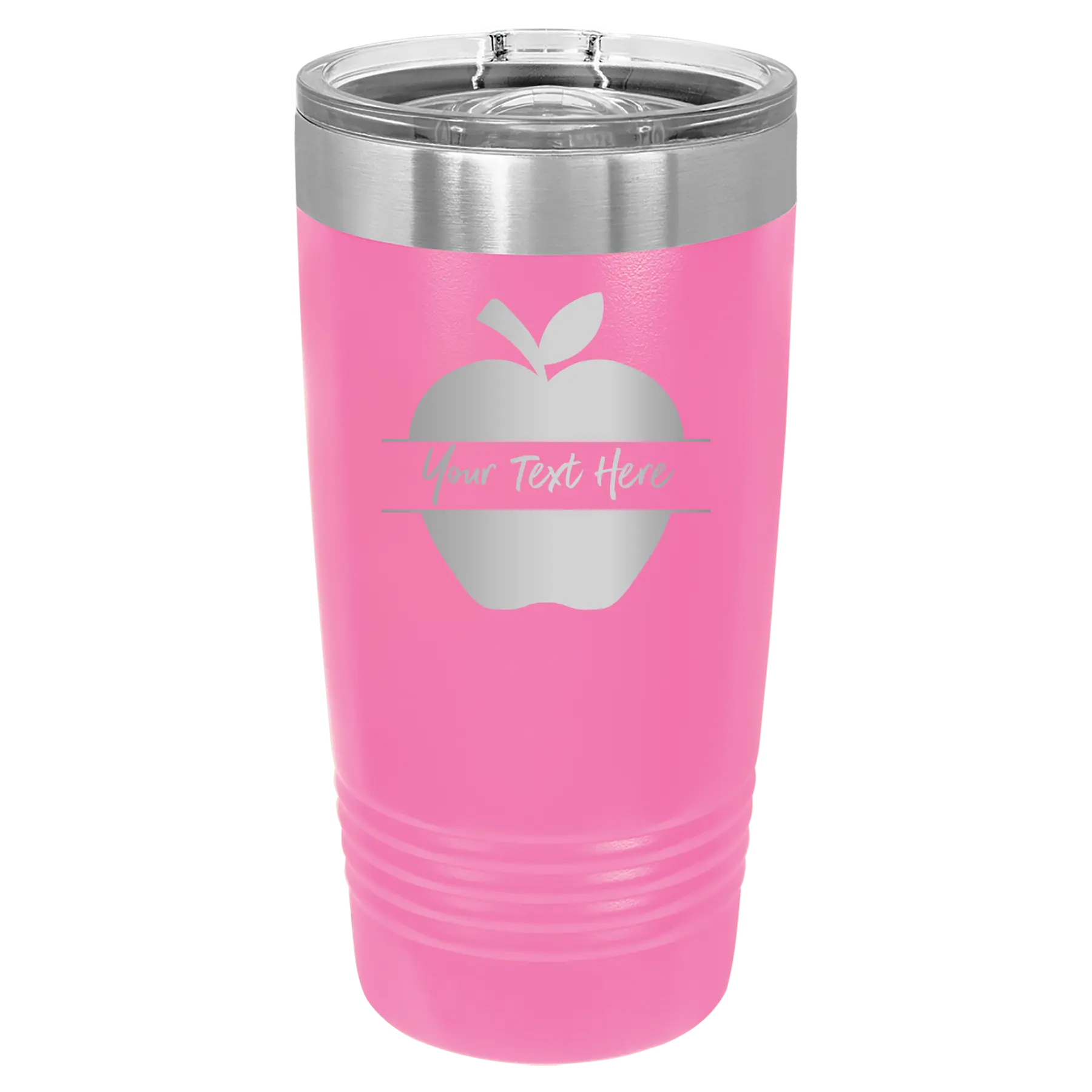 Personalized pink 20 oz vacuum insulated tumbler with 'Apple' design