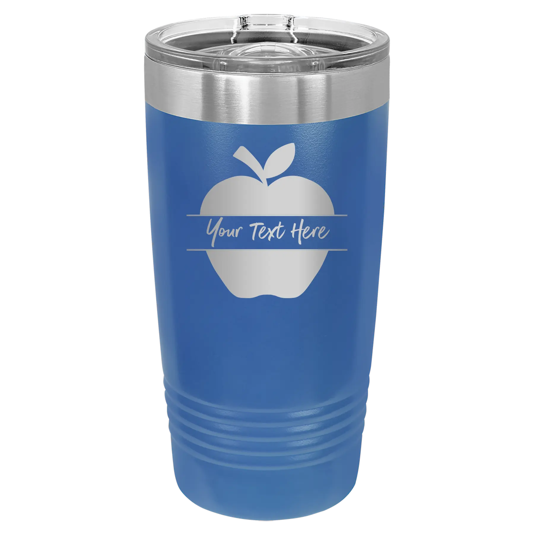 Personalized royal blue 20 oz vacuum insulated tumbler with 'Apple' design