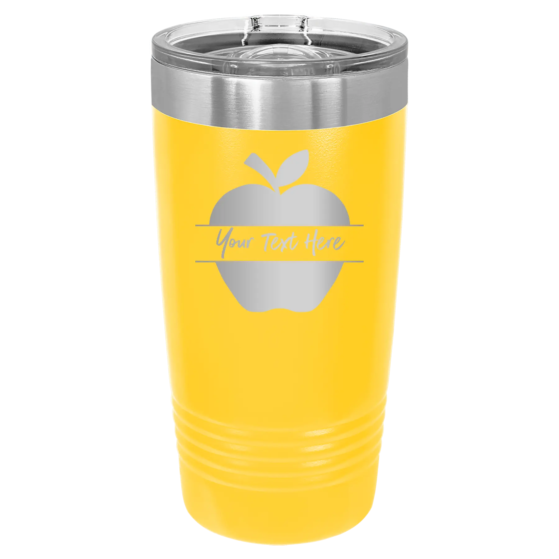 Personalized yellow 20 oz vacuum insulated tumbler with 'Apple' design