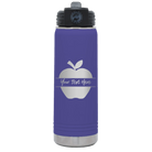 Personalized purple 20 oz vacuum insulated water bottle with 'Apple' design