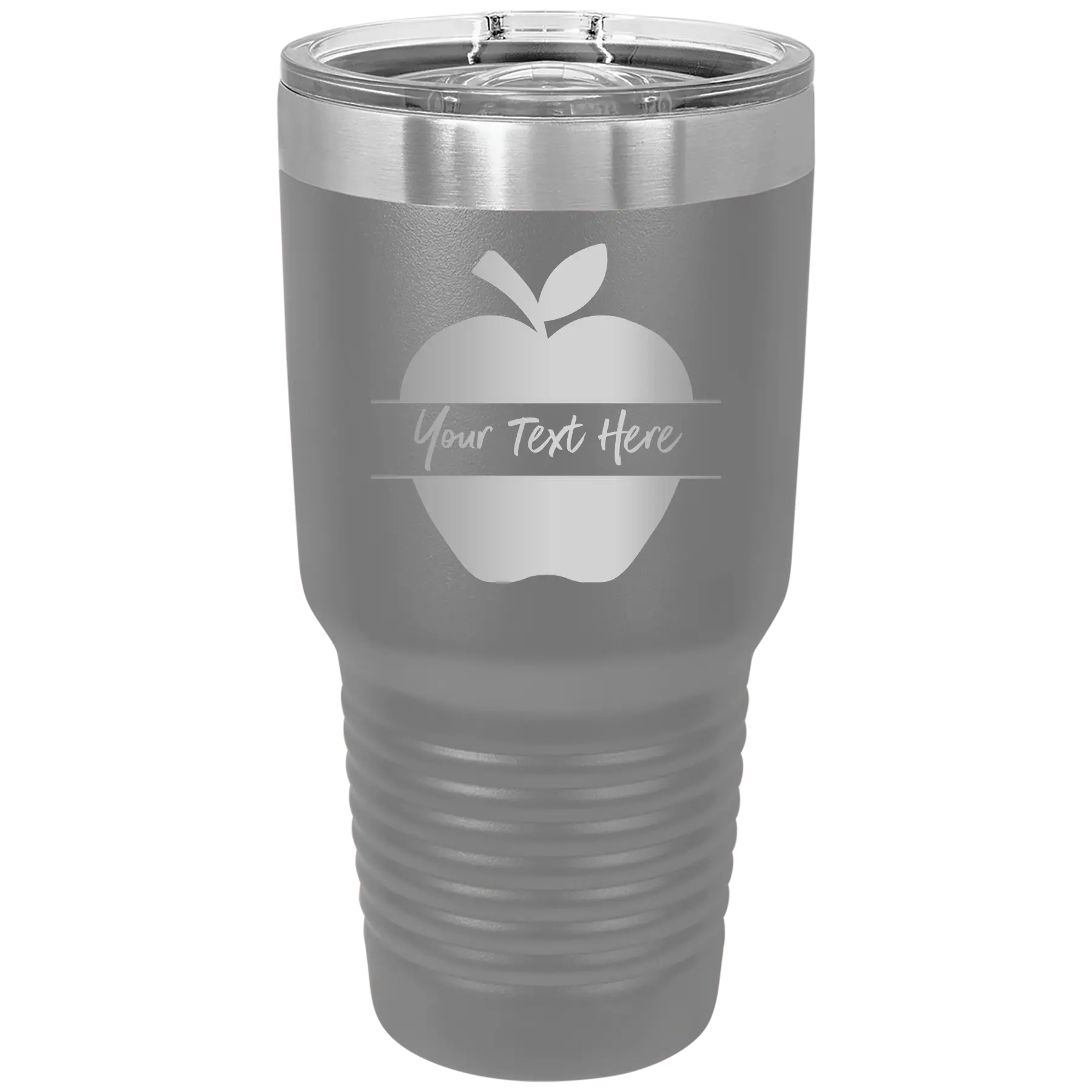 Personalized dark gray 30 oz vacuum insulated tumbler with 'Apple' design