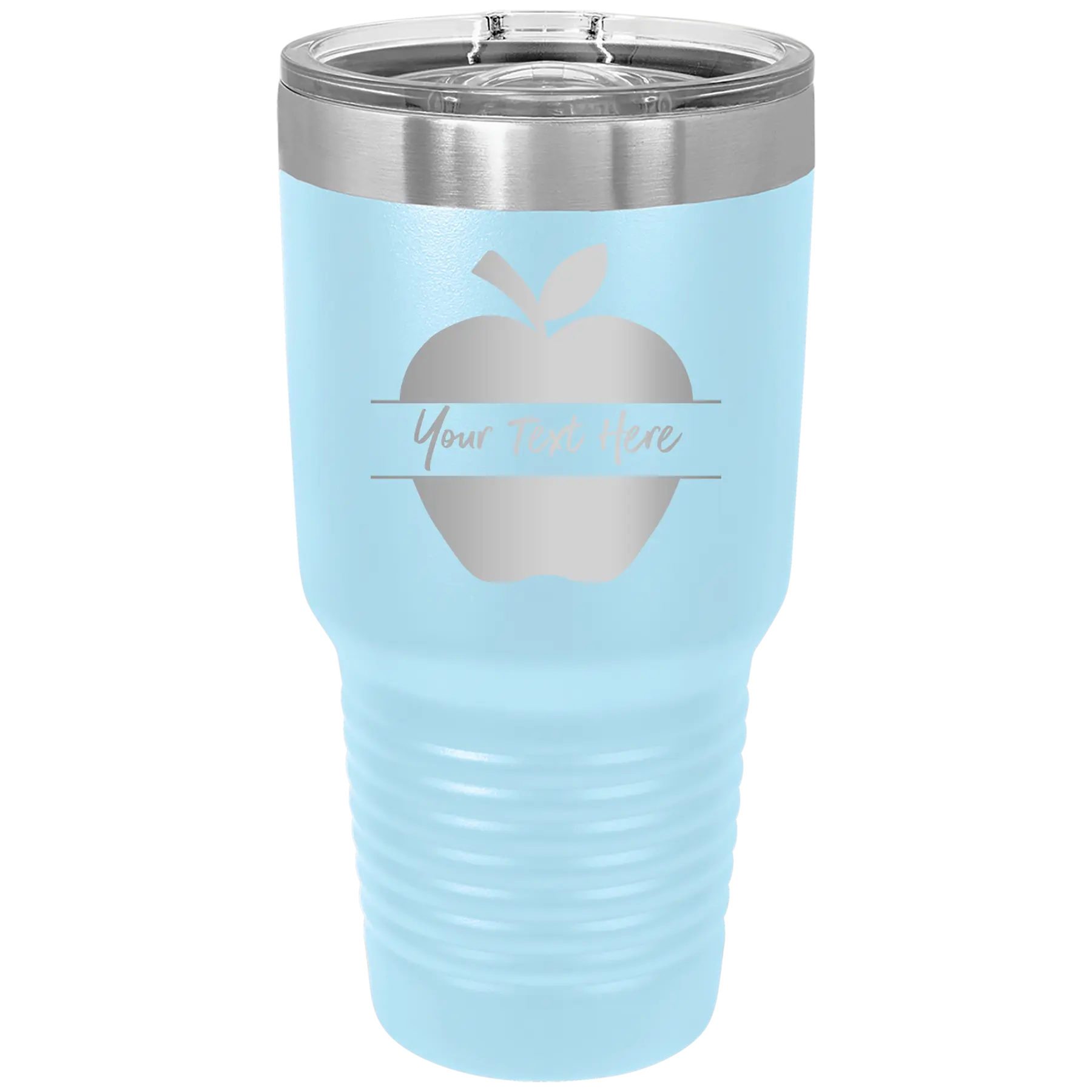 Personalized light blue 30 oz vacuum insulated tumbler with 'Apple' design