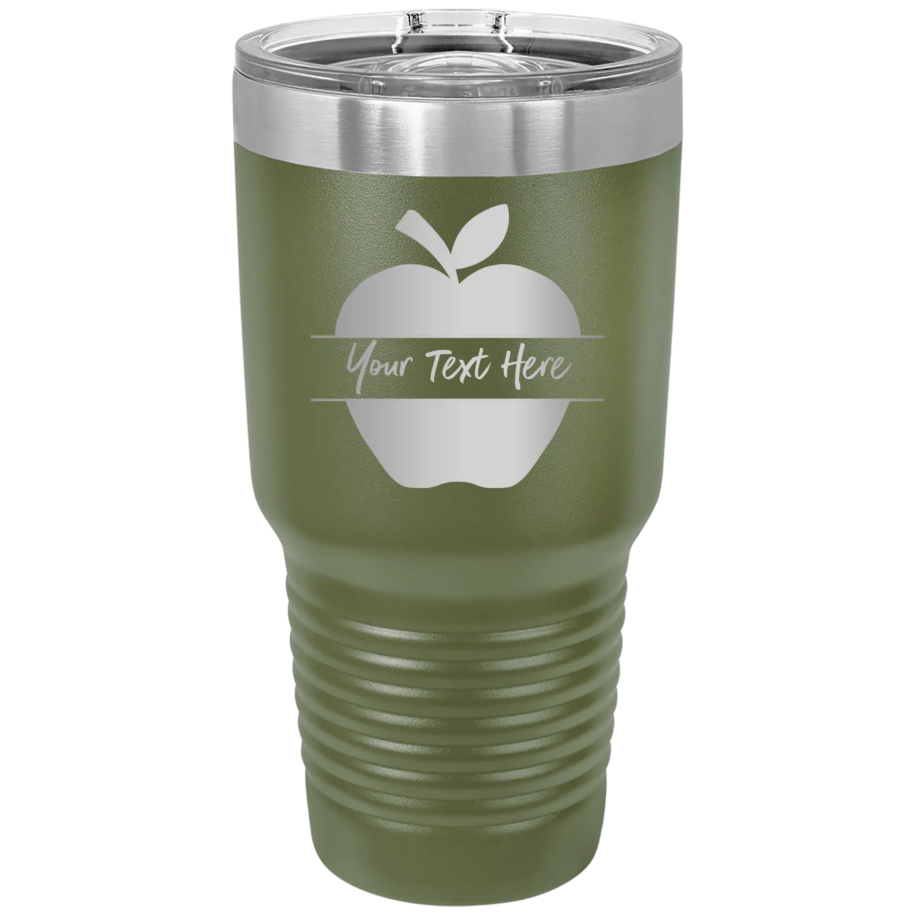 Personalized olive green 30 oz vacuum insulated tumbler with 'Apple' design