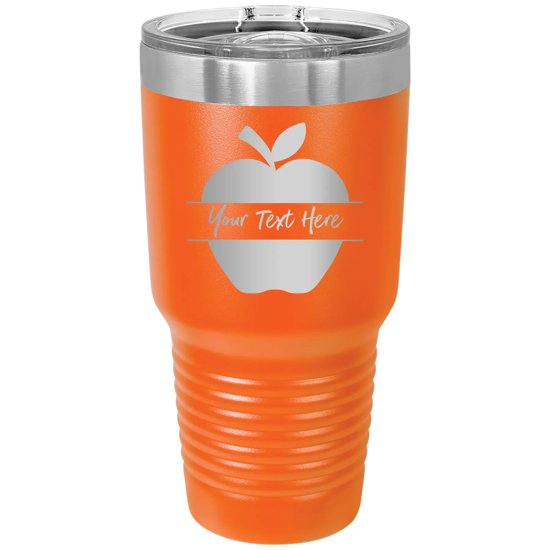 Personalized orange 30 oz vacuum insulated tumbler with 'Apple' design