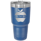 Personalized royal blue 30 oz vacuum insulated tumbler with 'Apple' design