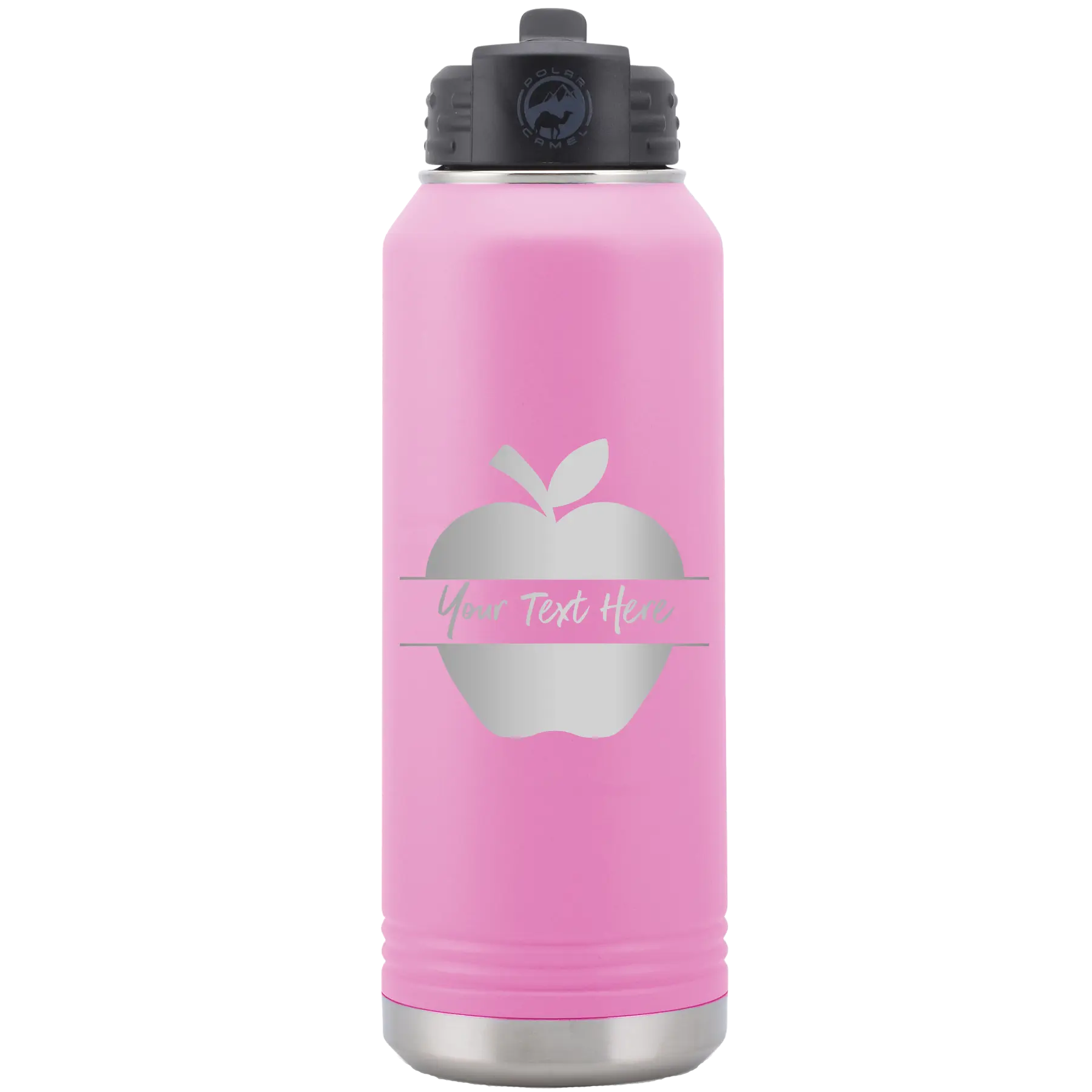 Personalized light purple 32 oz vacuum insulated water bottle with 'Apple' design