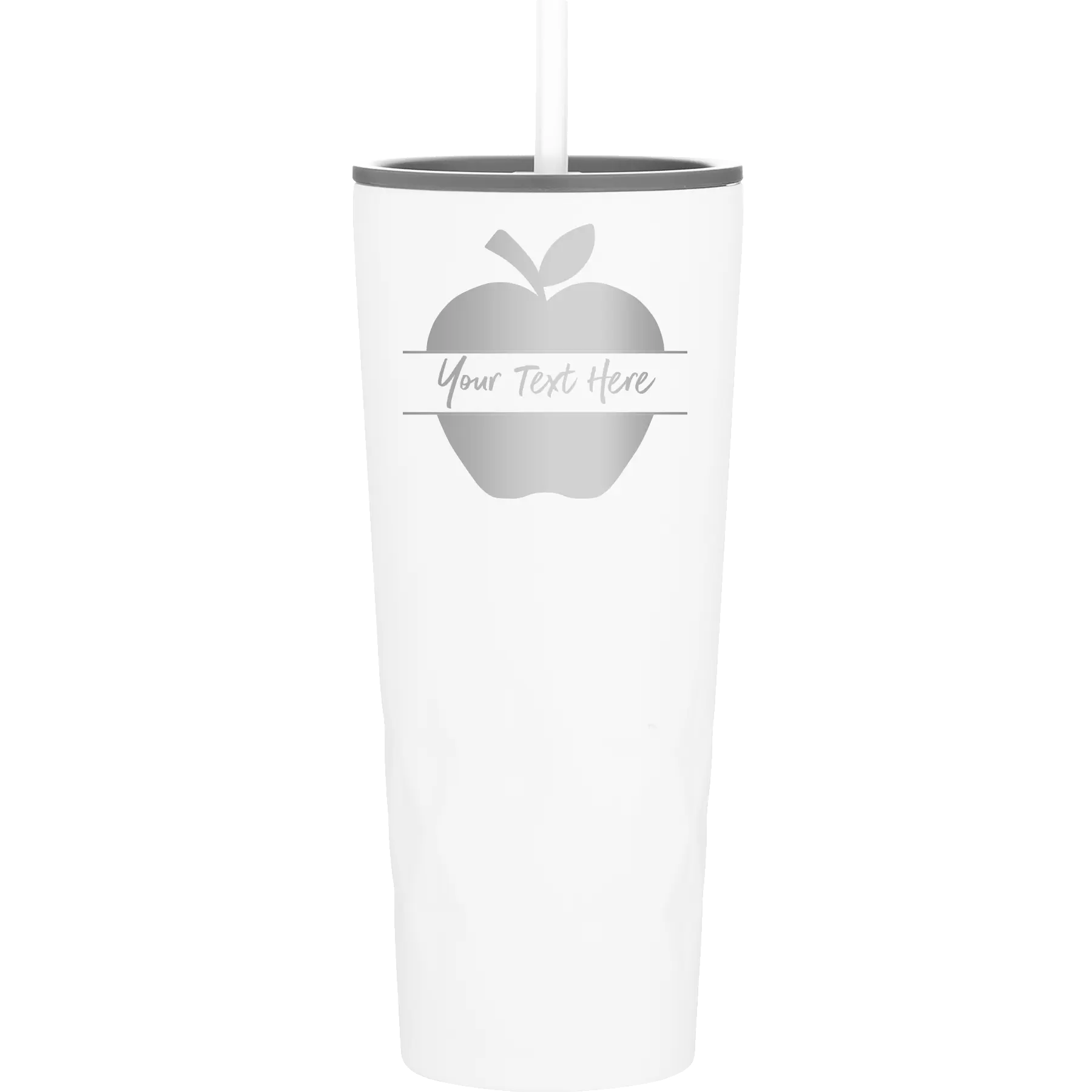 Personalized white 20 oz vacuum insulated tumbler with 'Apple' design