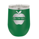 Personalized green 12 oz vacuum insulated wine cup with 'Apple' design