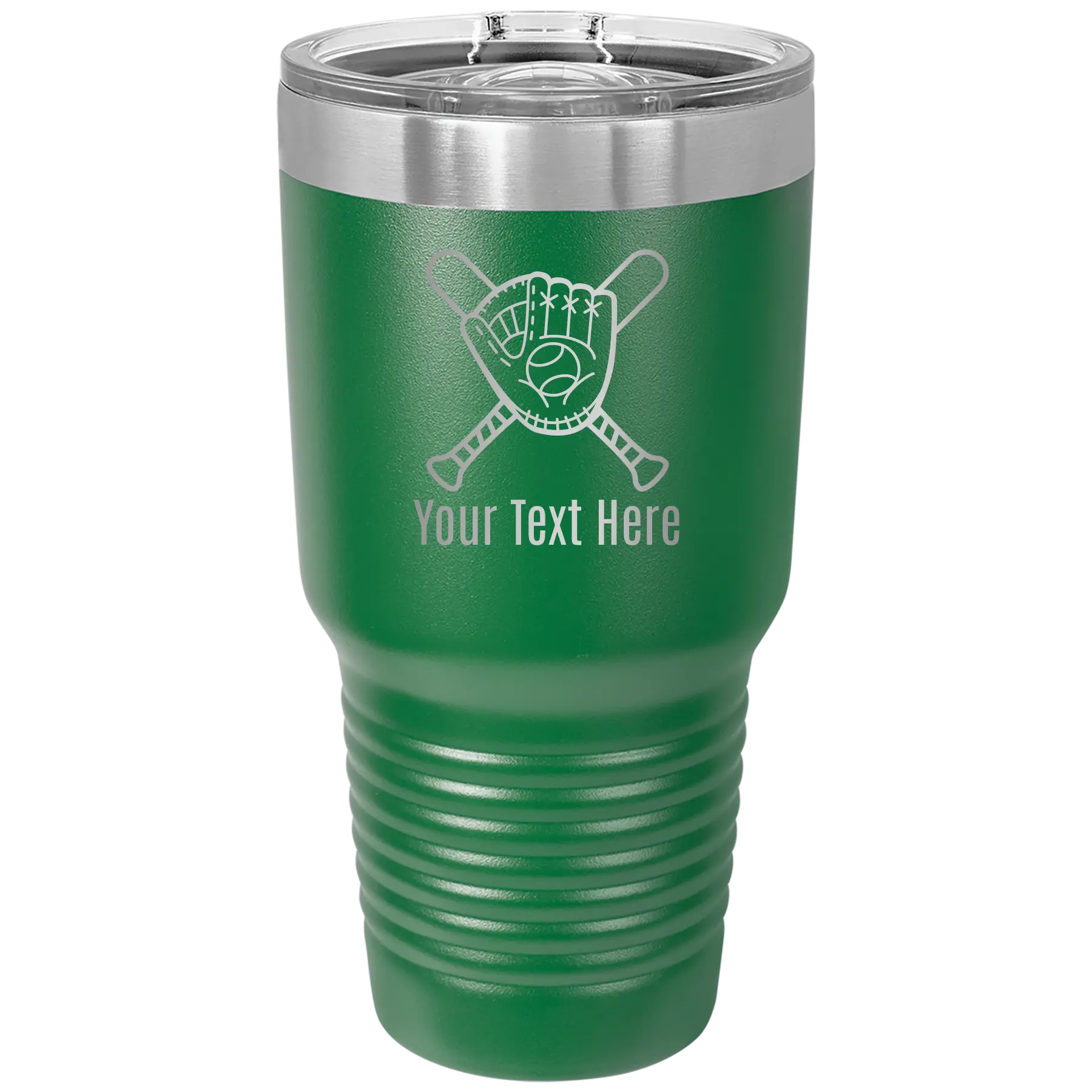Personalized green 30 oz vacuum insulated tumbler with 'Baseball and Glove' design