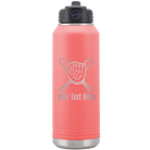 Personalized coral 32 oz vacuum insulated water bottle with 'Baseball and Glove' design
