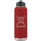 Personalized maroon 32 oz vacuum insulated water bottle with 'Baseball and Glove' design