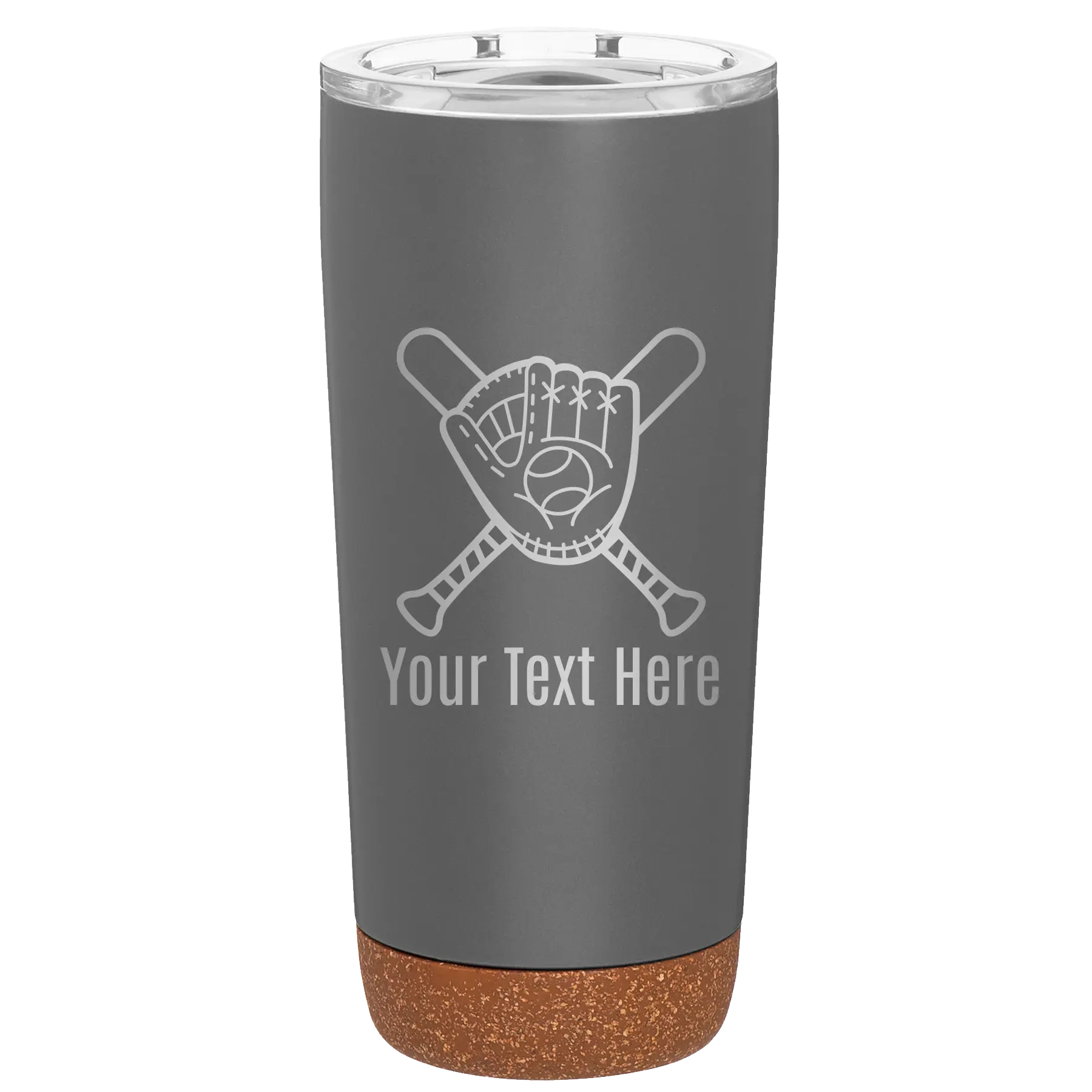 Personalized storm gray 20 oz vacuum insulated tumbler with 'Baseball and Glove' design