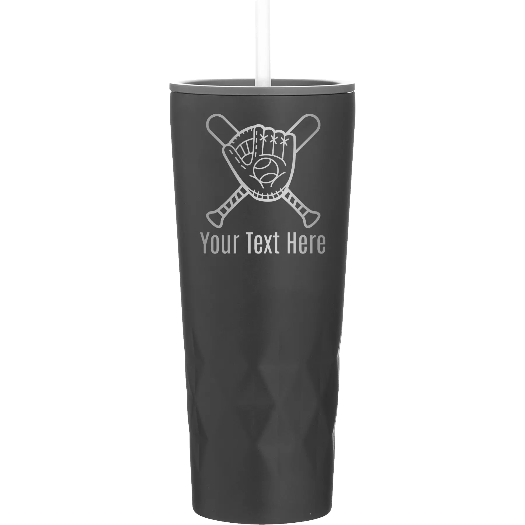 Personalized black 20 oz vacuum insulated tumbler with 'Baseball and Glove' design