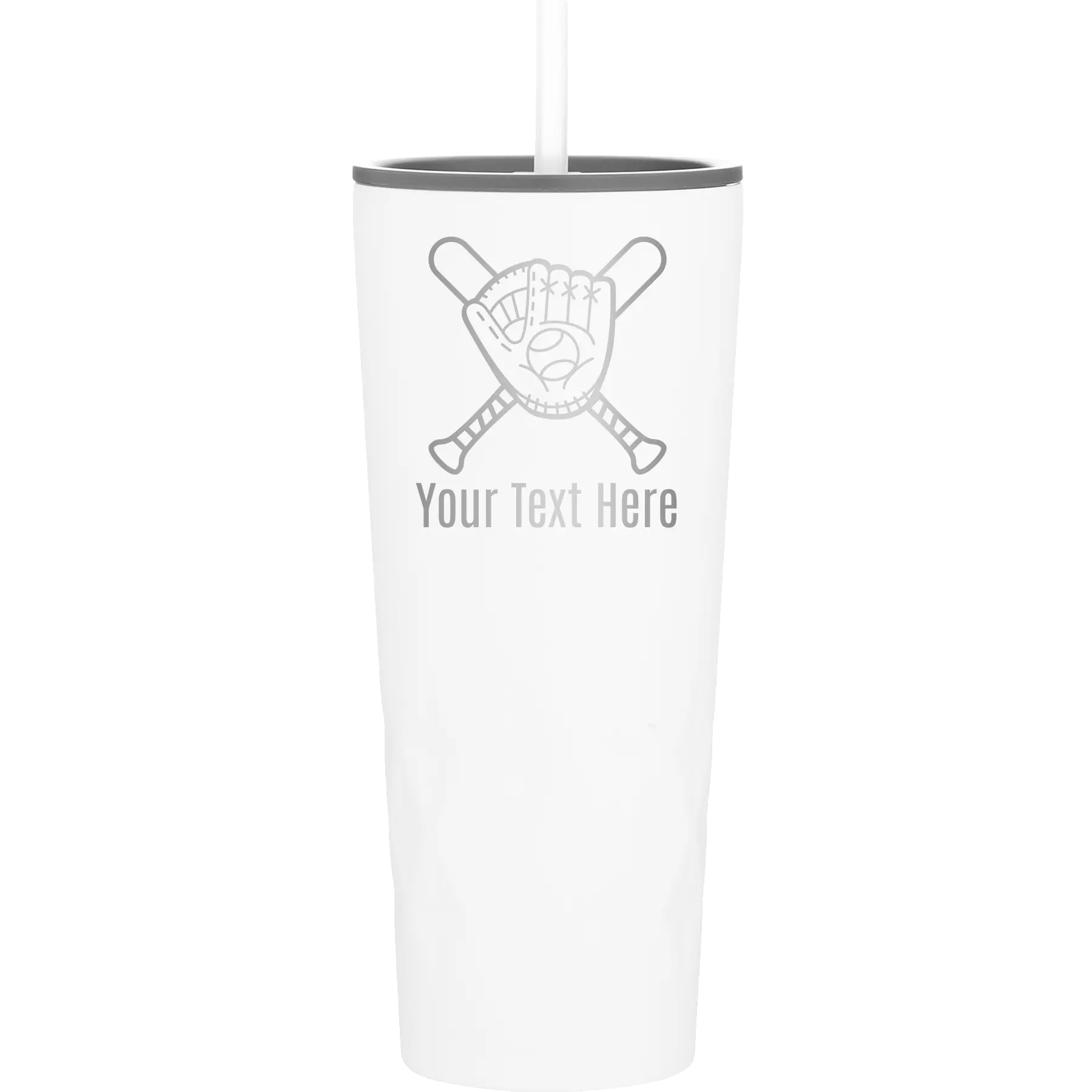 Personalized white 20 oz vacuum insulated tumbler with 'Baseball and Glove' design