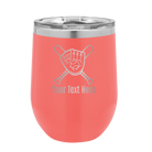 Personalized coral 12 oz vacuum insulated wine cup with 'Baseball and Glove' design