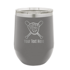 Personalized dark gray 12 oz vacuum insulated wine cup with 'Baseball and Glove' design